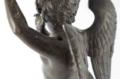 Lot 932 - A PAIR OF 19TH CENTURY FRENCH BRONZE AND GILT BRONZE FOUR BRANCH FIGURAL CANDELABRA
