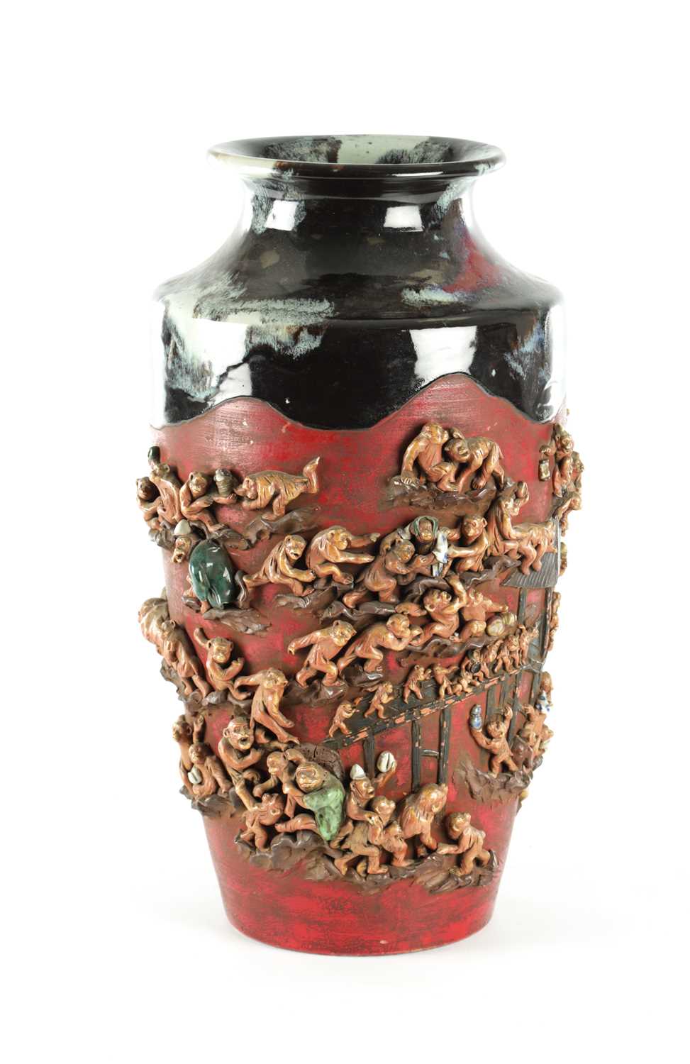 Lot 691 - A LARGE JAPANESE MEIJI PERIOD SOMIDA MONKEY VASE