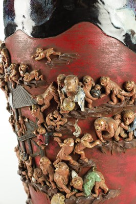 Lot 691 - A LARGE JAPANESE MEIJI PERIOD SOMIDA MONKEY VASE
