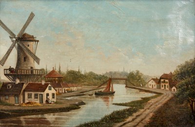 Lot 267 - F RICHARDSON. 
 OIL ON CANVAS. Dutch river...