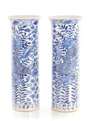 Lot 325 - A PAIR OF BLUE AND WHITE CHINESE CYLINDRICAL VASES
