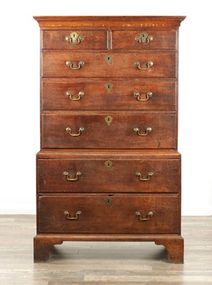 Lot 1746 - A GEORGE III OAK CHEST ON CHEST OF SMALL SIZE
