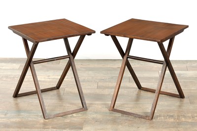Lot 1617 - A PAIR OF STYLISH MODERN FOLDING SIDE TABLES BEARING ARMANI CASA LABELS