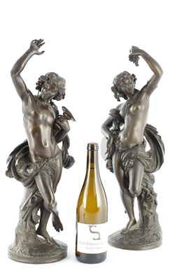 Lot 889 - THÉODORE-FRANÇOIS DEVAULX (FRENCH, 1808-1870), A PAIR OF 19TH CENTURY BRONZE SCULPTURES OF BACCHUS AND DIANNA
