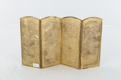 Lot 574 - A JAPANESE MEIJI PERIOD MINIATURE MIXED METAL SHAKUDO TABLE SCREEN