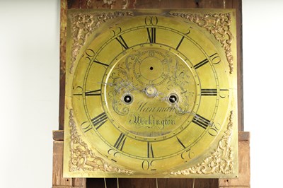 Lot 259 - HARIMAN, WORKINGTON. A GEORGE III FIGURED MAHOGANY LONGCASE CLOCK
