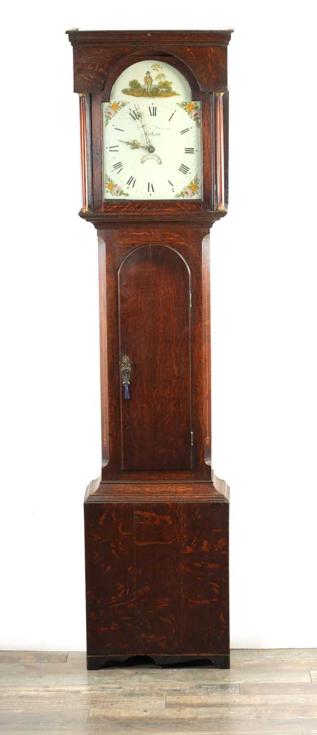 Lot 203 - DIXON, HEXHAM. A LATE GEORGE III OAK 30-HOUR LONGCASE CLOCK