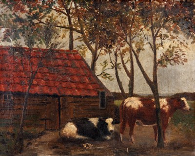 Lot 277 - B. VISSCHER. 
 OIL ON CANVAS. Farm scene with...