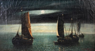 Lot 279 - G. ALBRECHT. 
 OIL ON CANVAS. A moonlight...