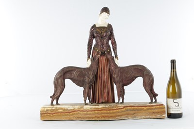 Lot 740 - AFTER CHIPARUS. A LARGE ART DECO STYLE PAINTED BRONZE AND IVORINE SCULPTURE