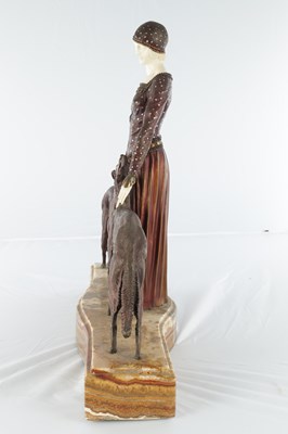Lot 740 - AFTER CHIPARUS. A LARGE ART DECO STYLE PAINTED BRONZE AND IVORINE SCULPTURE