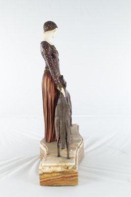 Lot 740 - AFTER CHIPARUS. A LARGE ART DECO STYLE PAINTED BRONZE AND IVORINE SCULPTURE