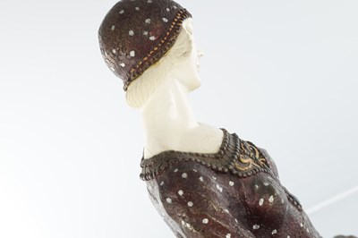 Lot 740 - AFTER CHIPARUS. A LARGE ART DECO STYLE PAINTED BRONZE AND IVORINE SCULPTURE