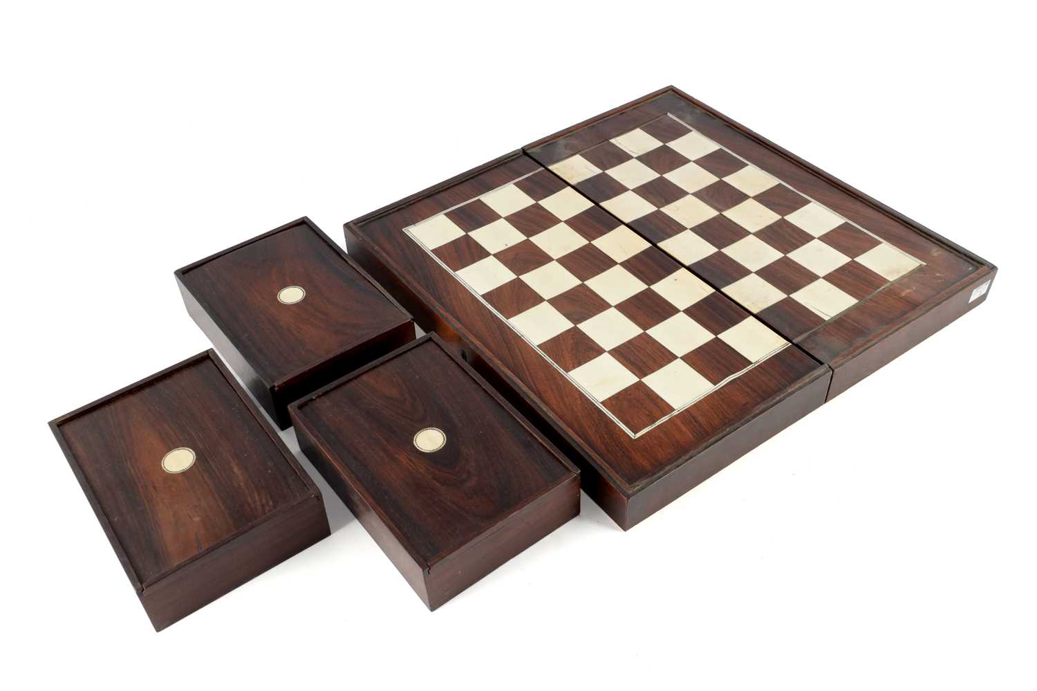 Lot 375 - AN EARLY 19TH CENTURY VIZAGAPATAM INDIAN ROSEWOOD AND IVORY GAMES COMPENDIUM