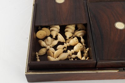 Lot 375 - AN EARLY 19TH CENTURY VIZAGAPATAM INDIAN ROSEWOOD AND IVORY GAMES COMPENDIUM