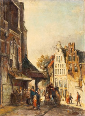 Lot 283 - OIL ON CANVAS. Village scene 39.5cm high...