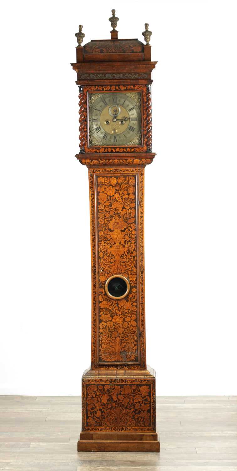 Lot 1579 - THOMAS HORLOCK, HAMMERSMITH. A FINE WILLIAM AND MARY EIGHT-DAY MARQUETRY 12” BRASS DIAL LONGCASE CLOCK
