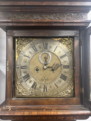 Lot 1579 - THOMAS HORLOCK, HAMMERSMITH. A FINE WILLIAM AND MARY EIGHT-DAY MARQUETRY 12” BRASS DIAL LONGCASE CLOCK