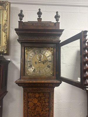 Lot 1579 - THOMAS HORLOCK, HAMMERSMITH. A FINE WILLIAM AND MARY EIGHT-DAY MARQUETRY 12” BRASS DIAL LONGCASE CLOCK