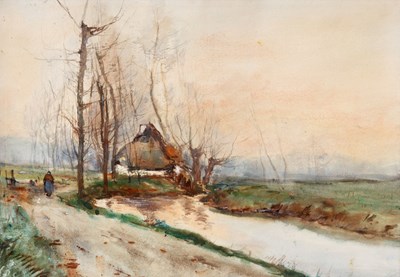 Lot 289 - A LATE 19TH CENTURY WATERCOLOUR, A DUTCH RIVER...