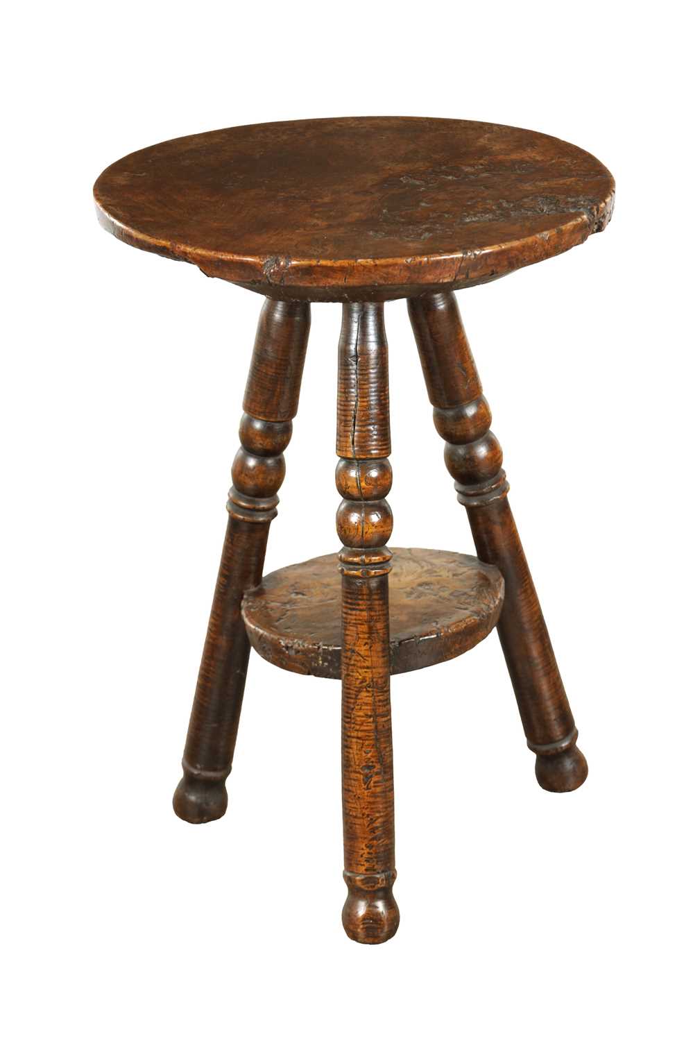 Lot 1644 - AN UNUSUAL 18TH CENTURY STYLE BURR ELM AND FRUITWOOD CRICKET TABLE