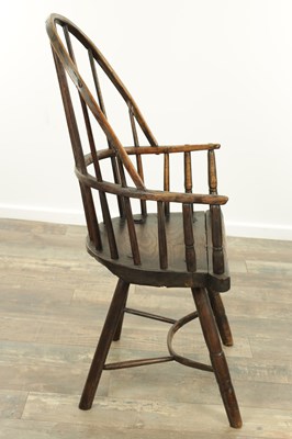 Lot 1726 - AN EARLY 19TH CENTURY ASH AND ELM STICK BACK PRIMITIVE WELSH WINDSOR CHAIR
