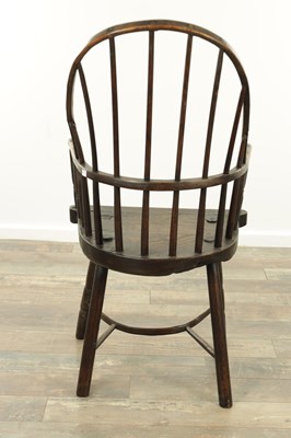 Lot 1726 - AN EARLY 19TH CENTURY ASH AND ELM STICK BACK PRIMITIVE WELSH WINDSOR CHAIR