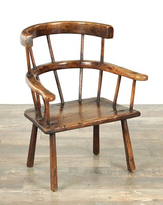 Lot 1607 - A RARE 18TH CENTURY ASH AND ELM PRIMITIVE WELSH STICK BACK CHAIR