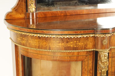 Lot 1593 - A 19TH CENTURY ORMOLU MOUNTED FIGURED WALNUT MIRROR BACK CREDENZA OF SMALL PROPORTIONS