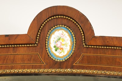 Lot 1593 - A 19TH CENTURY ORMOLU MOUNTED FIGURED WALNUT MIRROR BACK CREDENZA OF SMALL PROPORTIONS