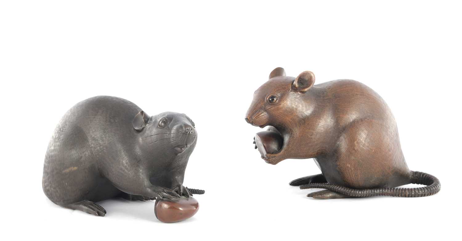 Lot TWO LIFESIZE JAPANESE MEIJI PERIOD PATINATED BRONZE SCULPTURES