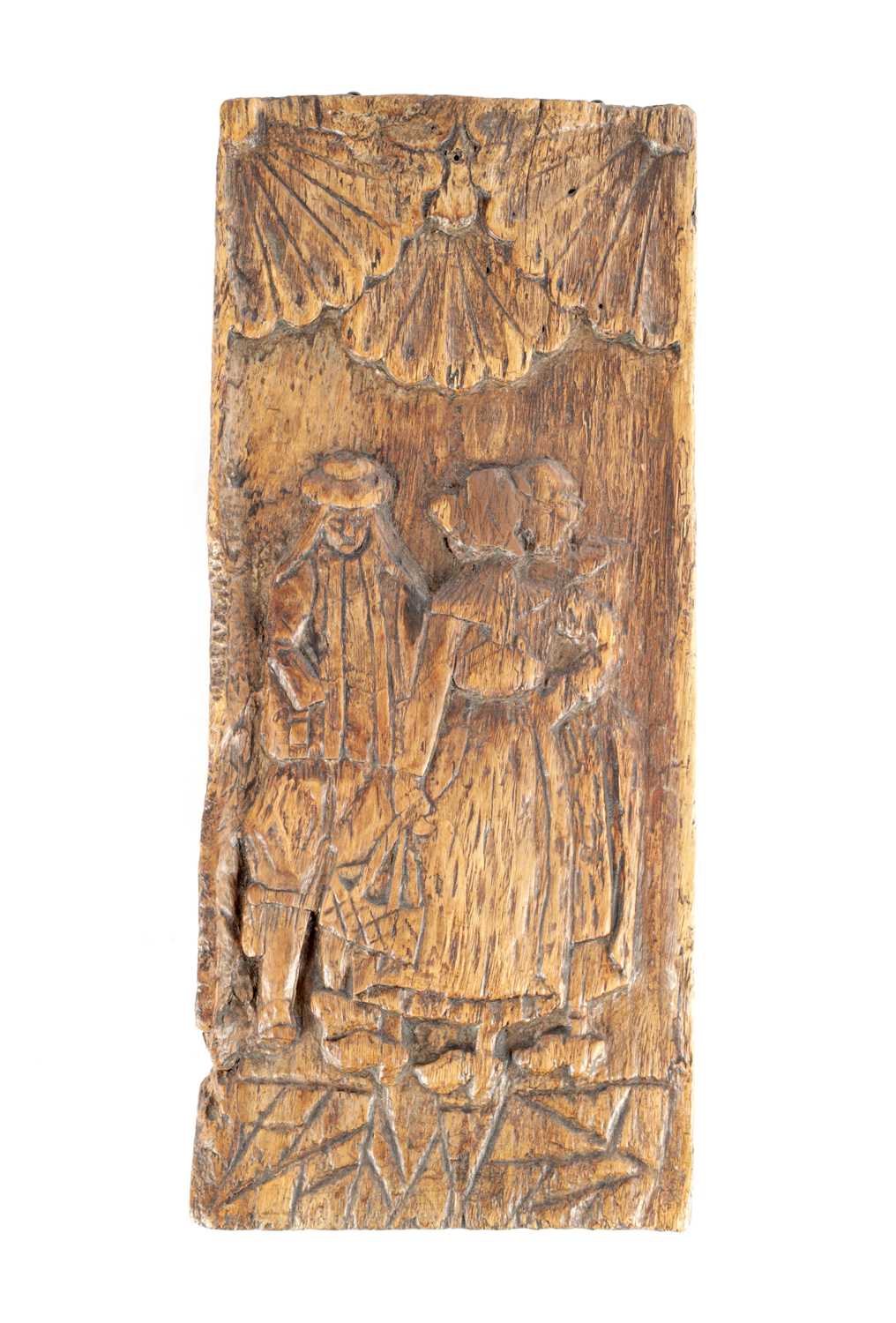 Lot AN 18TH CENTURY DUTCH CARVED WALNUT HANGING PANEL