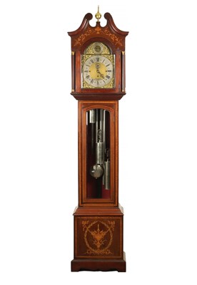 Lot 1503 - AN EDWARDIAN MAHOGANY INLAID TUBE CHIMING LONGCASE CLOCK