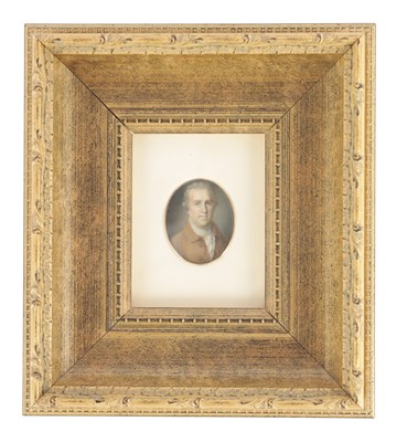 Lot 1092 - OZIAS HUMPHRY (BRITISH, 1742-1810) WATERCOLOUR ON IVORY OF A BUST PORTRAIT MINIATURE OF A GENTLEMAN