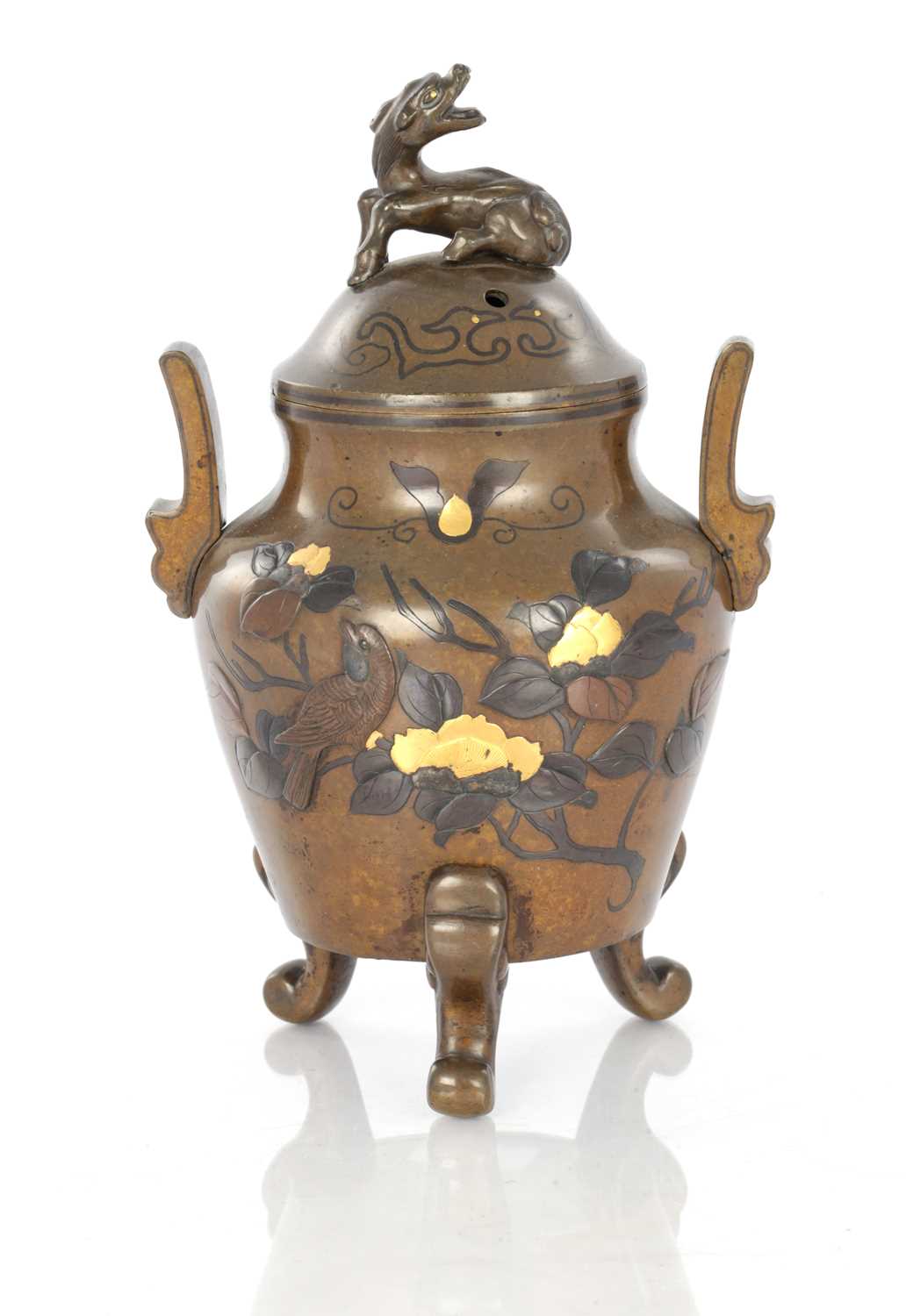 Lot A JAPANESE MEIJI PERIOD MIXED METAL BRONZE KORO AND COVER