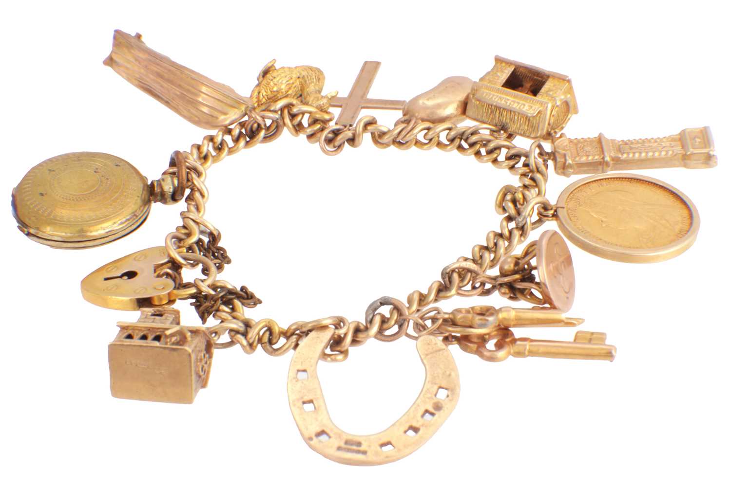 Lot 106 - A 9CT GOLD CHARM BRACELET WITH SOVEREIGN