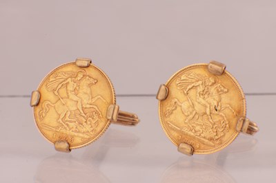 Lot 157 - A PAIR OF HALF-SOVEREIGN CUFFLINKS WITH 9CT GOLD MOUNTS