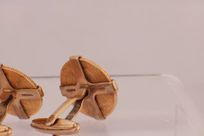 Lot 157 - A PAIR OF HALF-SOVEREIGN CUFFLINKS WITH 9CT GOLD MOUNTS