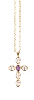 Lot 114 - A 9CT GOLD ZIRCON AND AMETHYST PENDANT NECKLACE