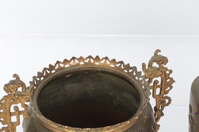 Lot 595 - A JAPANESE MEIJI PERIOD BRONZE AND MIXED METAL GARNITURE
