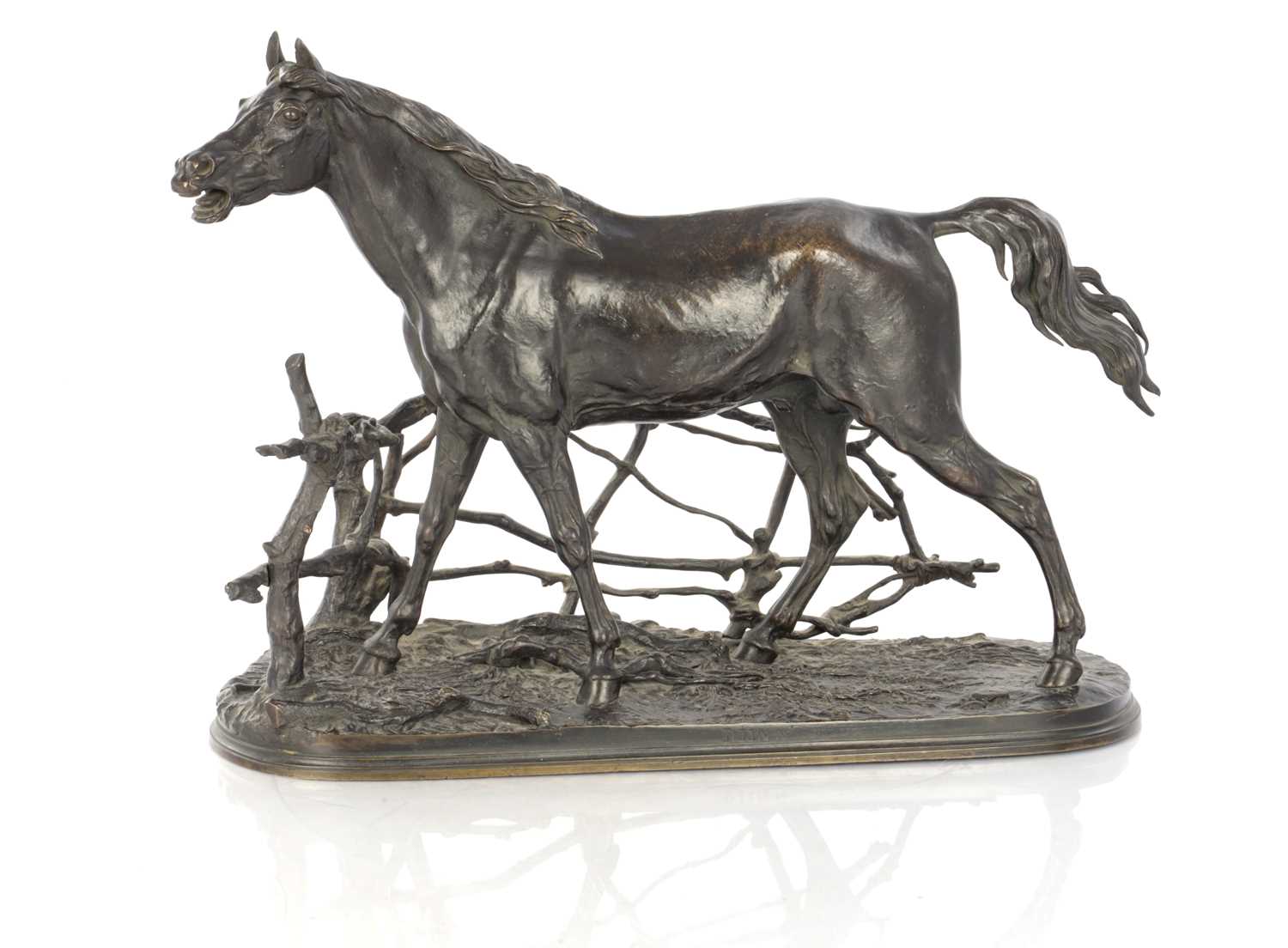 Lot 854 - AFTER P. J. MENE DATED 1846. A FINE 19TH CENTURY FRENCH BRONZE SCULPTURE OF A HORSE