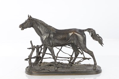 Lot 854 - AFTER P. J. MENE DATED 1846. A FINE 19TH CENTURY FRENCH BRONZE SCULPTURE OF A HORSE
