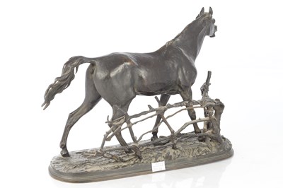 Lot 854 - AFTER P. J. MENE DATED 1846. A FINE 19TH CENTURY FRENCH BRONZE SCULPTURE OF A HORSE