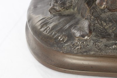 Lot 810 - CHRISTOPHE FRATIN (1801 - 1864). A 19TH CENTURY FRENCH PATINATED BRONZE SCULPTURE OF TWO HOUNDS