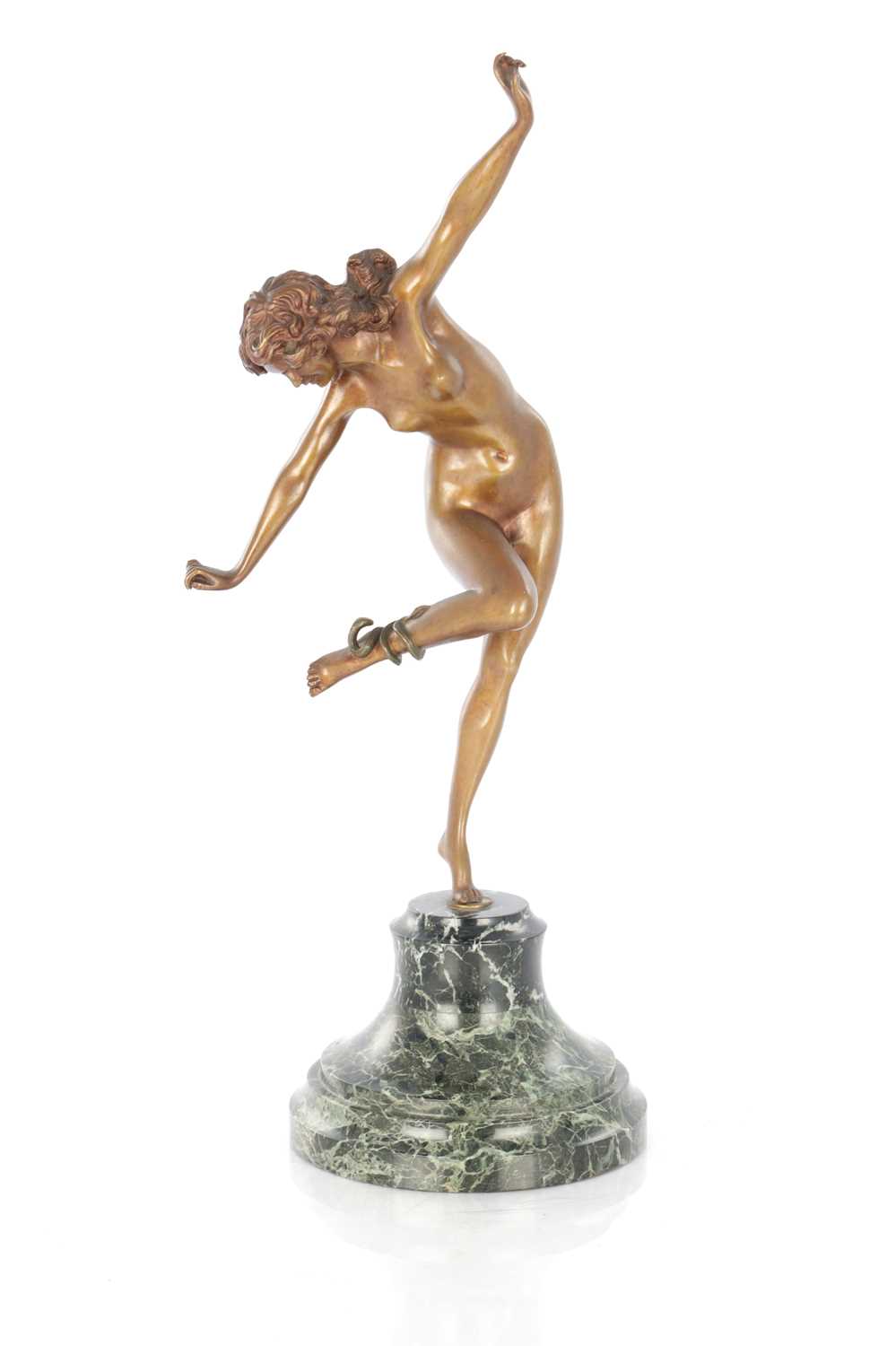Lot 805 - A GOOD ART DECO GILT BRONZE SCULPTURE "THE SNAKE DANCER" AFTER COLLINET