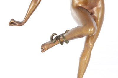 Lot 805 - A GOOD ART DECO GILT BRONZE SCULPTURE "THE SNAKE DANCER" AFTER COLLINET