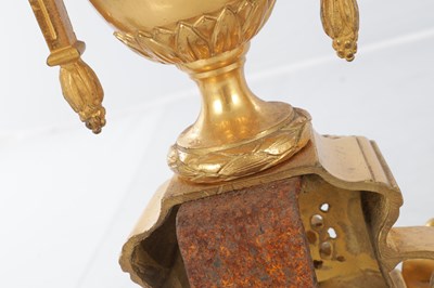 Lot A PAIR OF LATE 19TH CENTURY FRENCH ORMOLU AND CHAMPLEVE ENAMELLED FIRE DOGS