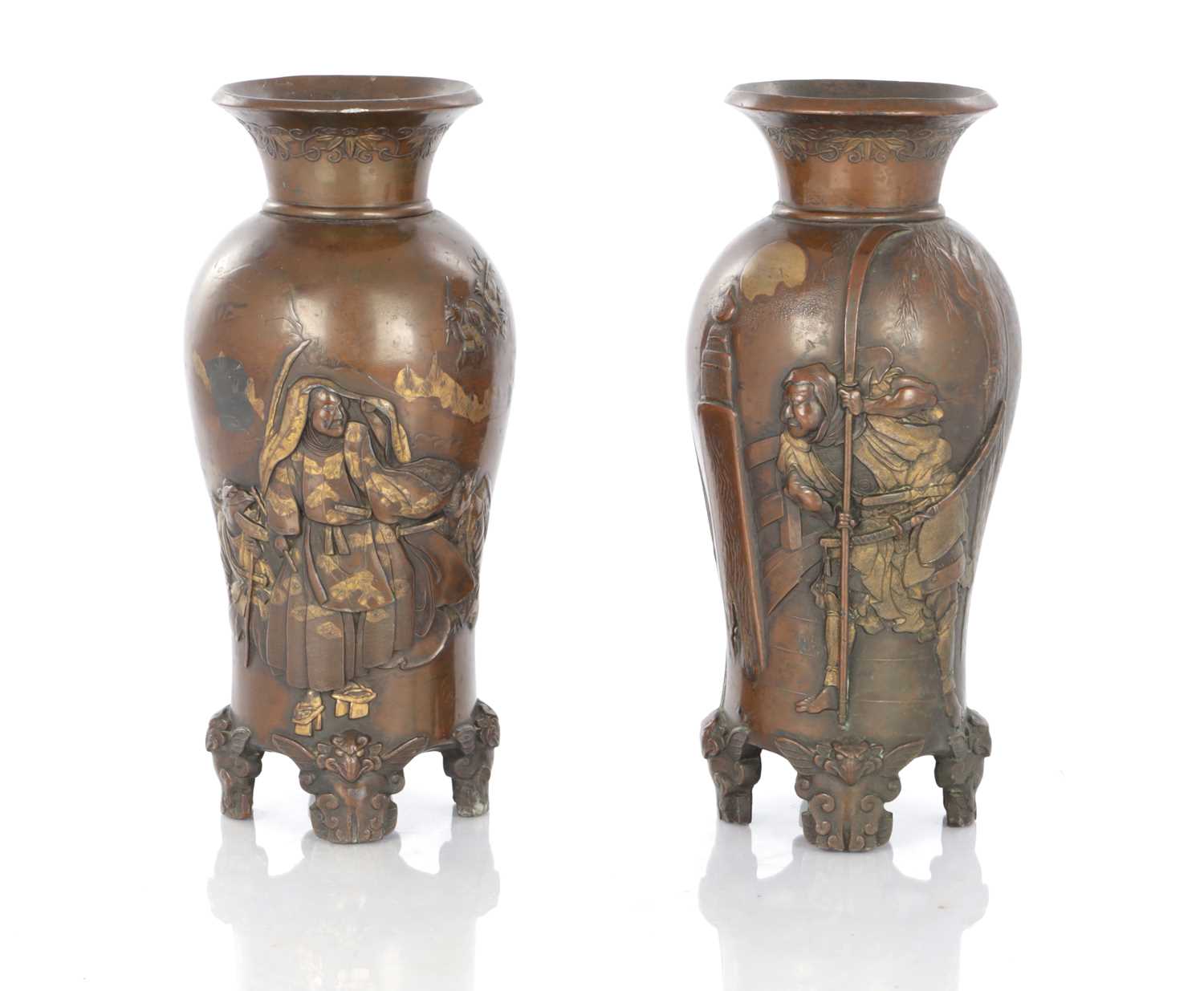 298 - A PAIR OF JAPANESE MEIJI PERIOD BRONZED VASES