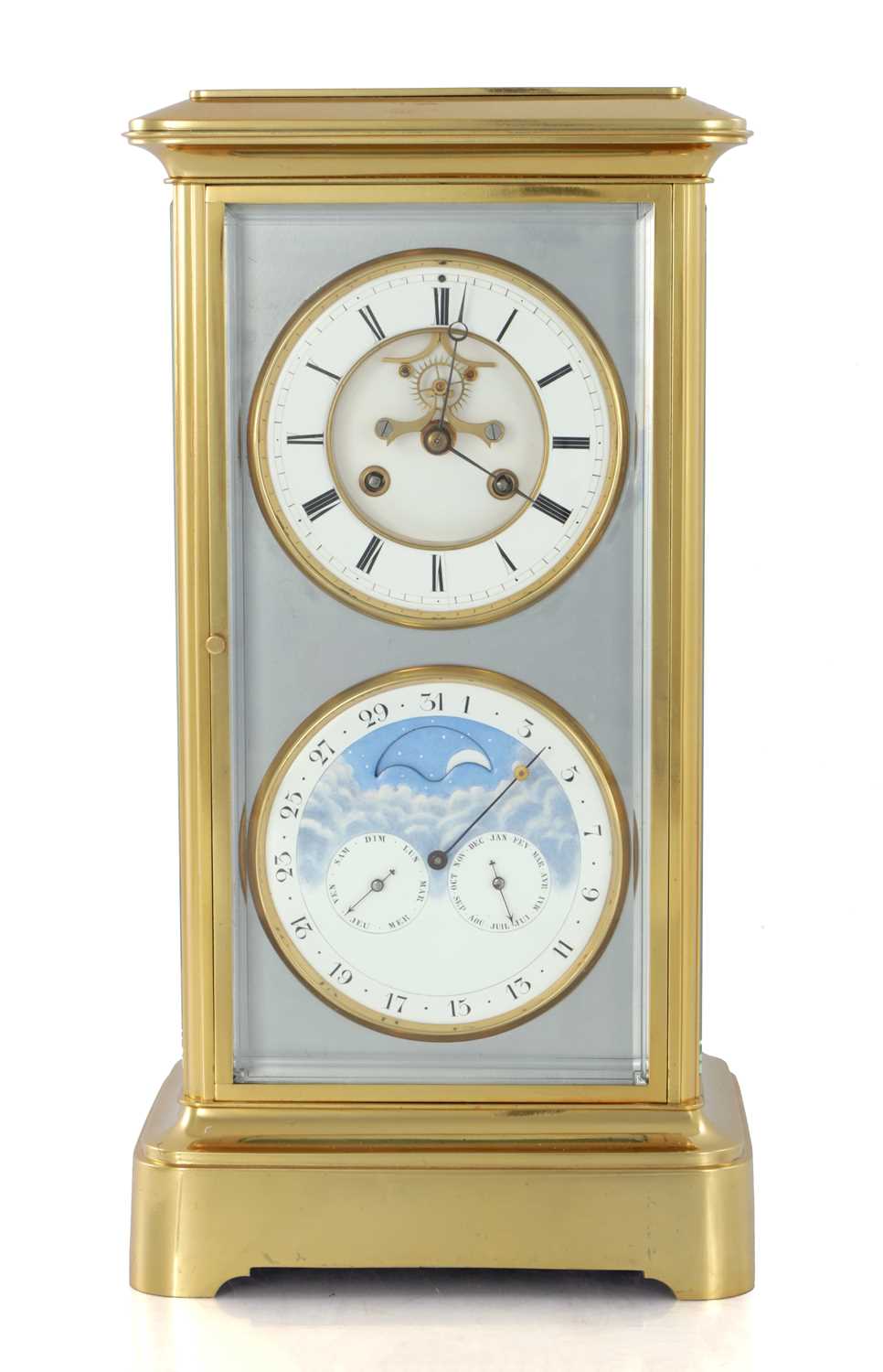 Lot 1541 - A LARGE LATE 19TH CENTURY FRENCH FOUR-GLASS MANTEL CLOCK WITH CALENDAR WORK AND MOONPHASE