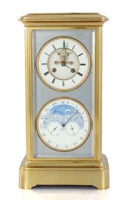 Lot 1541 - A LARGE LATE 19TH CENTURY FRENCH FOUR-GLASS MANTEL CLOCK WITH CALENDAR WORK AND MOONPHASE